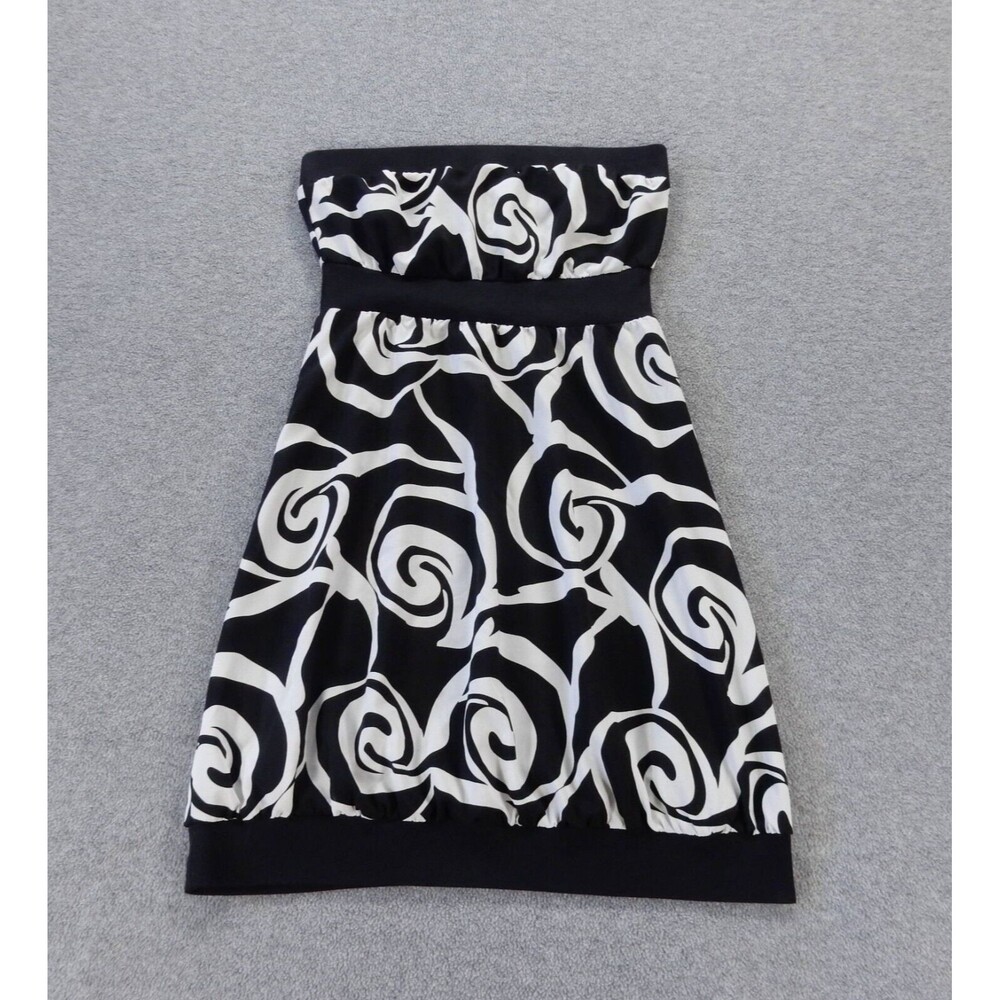 Old Navy Strapless Mini Dress XS Black White Swirl Spiral Artsy Abstract Pattern